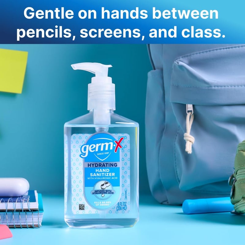 Germx Hydrating Hand Sanitizer, with Hyaluronic Acid, 8 FL Oz (Pack of 6), No Rinse Formula, Sanitizing Liquid Gel for All Skin Types, Formulated without Parabens, Phthalates & Dyes - Image 2